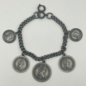 Maria Theresa Coin Chain‎ – 9" Silver Tone Gothic Boho Necklace Segment